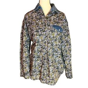Vintage 90s Oversize Cotton Button Down Shirt Floral Cottagecore Country Medium